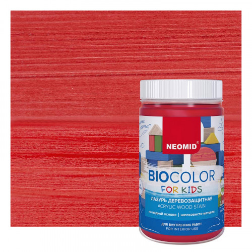 Защитная декоративная пропитка для древесины Neomid BIOCOLOR FOR KIDS 0,4 л - Красный
