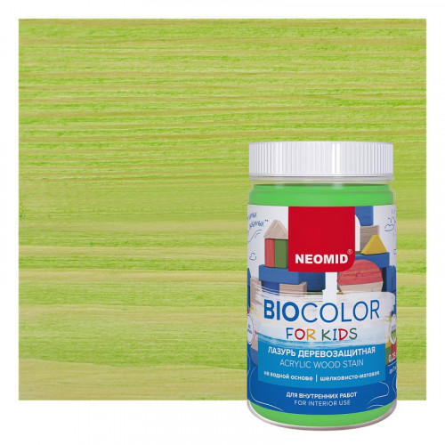 Защитная декоративная пропитка для древесины Neomid BIOCOLOR FOR KIDS 0,4 л - Салатовый